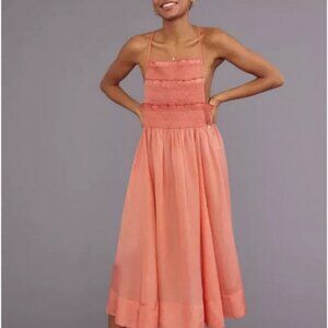 UO Kimchi Blue Riley Sheer Light Rust Smocked Dress Halter New M